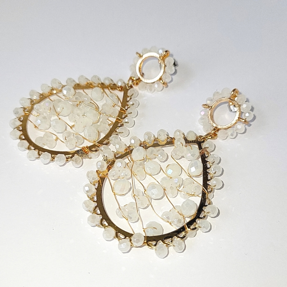 SALE! Clear Faceted Glass Teardrop Shaped,Drop Earrings in Goldtone